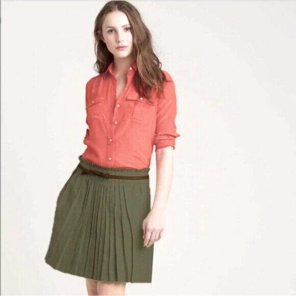 J Crew Linen Garden Pleated Utility Mini Skirt Solid Olive Army Green 44247 Sz 8 - Picture 9 of 9